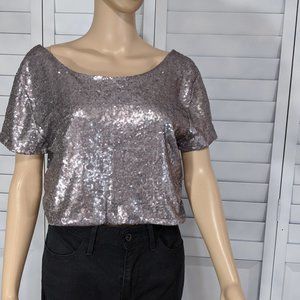 Haoduoyi Silver Sequin Crop Top XXL Women Festival